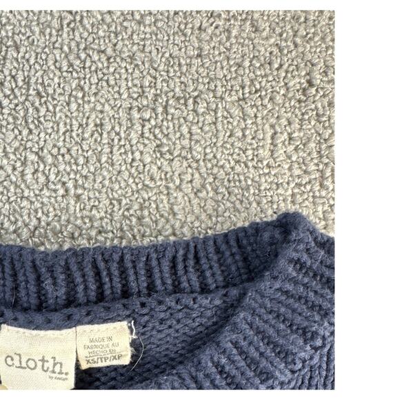 Cloth Sweater Crewneck Floral Embroidered Cropped Knit Navy Size XS - Picture 7 of 8